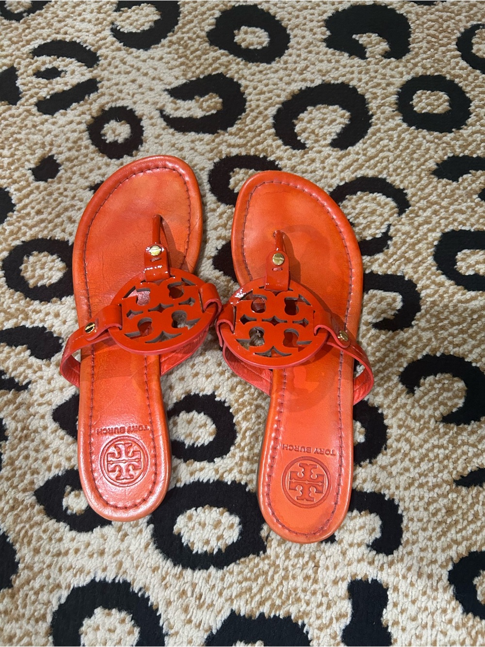 Tory Burch Orange Logo Cutout Thong Sandals